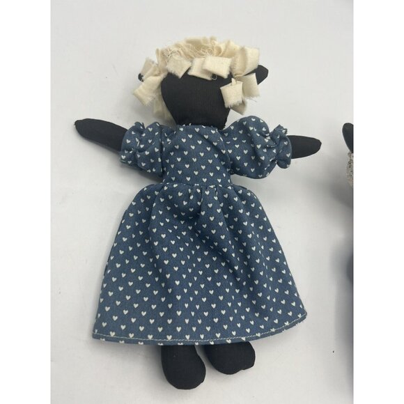 2 Folk Art Primitive Handmade Black Sheep Boy Girl Dress Pantaloons 8" Soft Toy - Picture 8 of 8